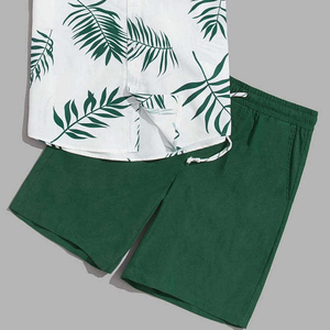 <b>Mens</b> Vintage Tropical Leaf Print <b>Short</b> Sleeve Shirt <b>Green</b> <b>Shorts</b> Set Casual Summer Beachwear Lightweight Breathable Two-Piece - Product Image 6