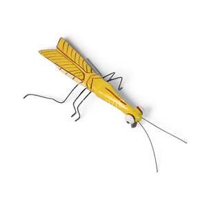 Bright Yellow Custom <b>Hand</b> Painted <b>Wooden</b> Grasshopper Figurine with Wire Legs From Bali for Garden and Outdoor Decoration - Product Image 1