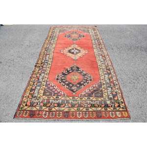 พรมเปอร์เซียส์โพลีเอสเตอร์สีน้ำตาลส้มลายปะติดเรขาคณิต5 x 9.9ft เครื่องสานเรียบทำห้องอาหารเป็นมิตรต่อสิ่งแวดล้อม - Product Image 1