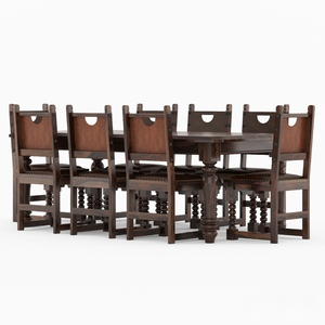 Juego de Mesa y Sillas de Comedor Rústico Moderno de Madera de Teca Maciza para 8 Personas con Asientos de Cuero, Muebles de Comedor Hechos a Mano y Personalizados - Product Image 3