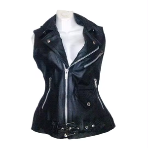 Mode femmes loisirs Style européen printemps vêtements de plein air gilet en peau de mouton en cuir col en v gilet pour dames - Product Image 1