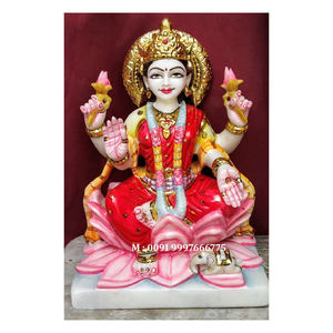 Magnifiques statues de Laxmi Mata en marbre blanc avec lotus dans la main, en position assise, pour la décoration de la maison et les fêtes, au meilleur prix. - Product Image 1