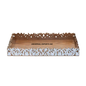 Wooden Rectangle Sustainable Decorative Multi-functional Serving Tray High Quality Handmade Designer Luxury Eco-Friendly - Product Image 1