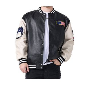 Chaqueta de béisbol personalizada de alta calidad para hombre Material satinado de primera calidad Cuello informal Servicio OEM Estilo grafiti Diseño de calle principal - Product Image 1