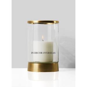 Base de diseñador de lujo chapada en oro de Metal de calidad superior con portavelas de huracán de vidrio transparente suministro de decoración para el hogar y el Hotel - Product Image 6