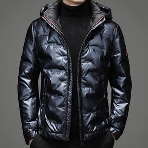 2024 Autumn Winter Men's Waterproof Bright Puffer Coat Solid Shiny Hooded White <b>Duck</b> Down Jacket Outwear Warm Pouch Stylish <b>Hat</b> - Product Image 6