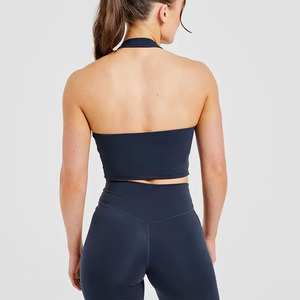 Dernier logo personnalisé Halternack pour femmes de la marine haut court extensible et beurre doux léger Gym entraînement Sexy haut court t-shirts pour les femmes - Product Image 2