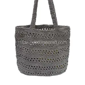 Bloemen Breien Tote Bag High Fashion Boodschappentas Grey Kleur Levensstijl Tassen Uit Vietnam Groothandel Uit Vietnam