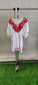 ชุดคาฟตันสีขาวปักด้วยมือจากฟิลิปปินส์ผ้าคอตตอน100% พิมพ์ลายลำลองงานปาร์ตี้ยาวสั้นเอวพู่ห้อยสำหรับฤดูใบไม้ผลิ/ฤดูร้อน - Product Image 2