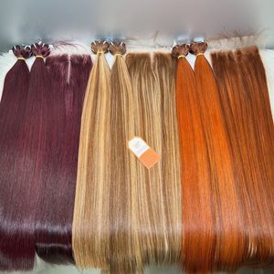 Gran oferta 32 pulgadas de longitud completa 100% extensiones de cabello humano crudo varios colores un donante cutícula alineado hueso recto máquina Wef - Product Image 3