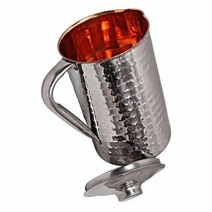 Pichet de luxe en acier inoxydable de haute qualité, argenté, poli, texturé martelé, pour l'eau et les boissons, articles de cuisine - Product Image 4