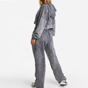 Sudadera con capucha Y2K personalizada para mujer, con cremallera frontal, costuras en contraste, corte holgado, top corto de punto tipo gofre, suéter con capucha, ecológico - Product Image 3