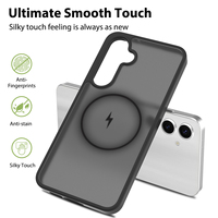 Coque de téléphone portable antichoc semi-transparente en TPU+acrylique avec support d'appareil photo et design de luxe à chargement magnétique, finition mate givrée