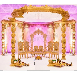 Mandap de Madera Shahi para Bodas en Interiores Marwari, Diseño Elegante, Decoración de Bodas, Mandap para Vidhis, Mandap Tallado en Oro para Eventos de Boda, Inglaterra - Product Image 1