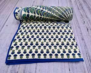 Colcha India de Jaipur, Estampada a Mano, Estilo Floral, Muy Suave y Ligera, de Dos Capas, Acolchada a Mano - Product Image 3