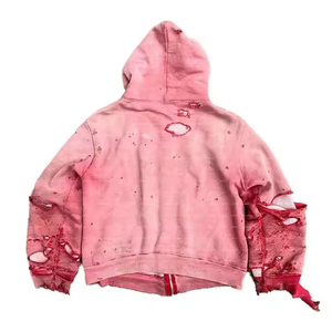 2025 Moda de calle a medida: sudaderas con capucha lavadas con ácido desgastadas para hombres disponibles para la compra Sudadera con capucha con cremallera esencial para hombres - Product Image 2