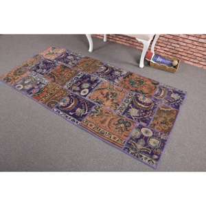 Alfombra Turca Vintage, Alfombra Decorativa de 3.3x6.9 pies (100x211 cm), Alfombra de Lana Sólida Color Morado - Product Image 2