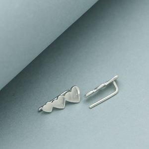 Adjustable Size 925 Sterling Silver Minimal Three Hearts <b>Ear</b> <b>Climbers</b> Earrings Cute Designed 18K Gold Plated Jewelry - Product Image 3