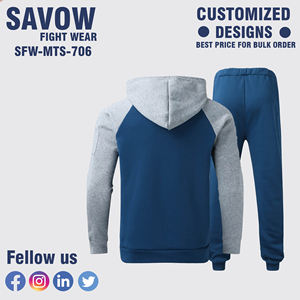 Custom Logo Cotton <b>Zip</b> <b>up</b> <b>Hoodie</b> and Sweatpants Set Cotton Designer Sweatsuit Oversized Baggy Blank Tracksuits for Men - Product Image 2