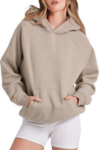 Sudadera con capucha de lana de gran tamaño para mujer de primera calidad, suéter de manga larga con bolsillos, ropa de otoño con corte corto - Product Image 2