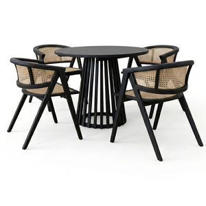 Ensemble de salle à manger 5 pièces en bois de teck, style moderne du milieu du siècle, durable, avec lattes Aero, pour usage commercial et domestique - Product Image 1