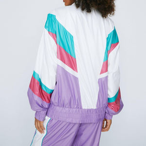 Elegante cortavientos de nailon con cremallera en bloque de color en lila-Personaliza colores, precios al por mayor, proveedor a granel - Product Image 2