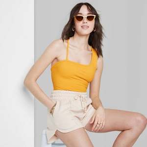 Wild Fable Women's Skinny <b>Bodysuit</b> in for Mango Orange Size Small for Summer with Tummy <b>Control</b> & Printed Pattern Knitting - Product Image 1