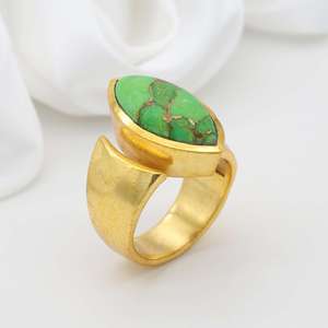 Green Copper <b>Turquoise</b> Brass <b>Ring</b> 18k Gold Plated Wholesale <b>Ring</b> - Product Image 3