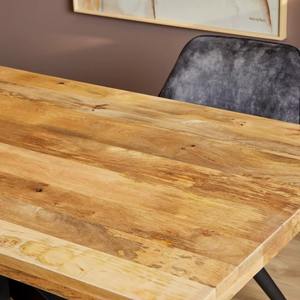 Table à manger en bois d'acacia de style industriel avec cadre en fer, durable et imperméable pour salle à manger et atelier - Product Image 2