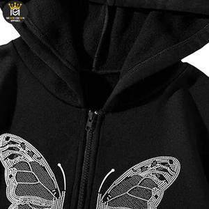 Sudadera con capucha de mariposa de invierno con forro térmico superventas con detalle de diamantes de imitación recién llegado sudaderas con capucha para hombre con diseño de cordón y cremallera - Product Image 6