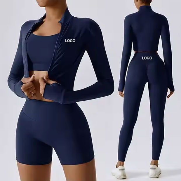 Gym Fitness Set Sports Wear Gym Yoga Bra Leggings Jacket Quick Dry Fitness 3 Pieces Yoga Set