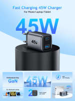Chargeur mural GaN multi-ports KYT 45W avec charge rapide pour iPhone/Samsung, design mini et léger, prend en charge PD 3.0/QC 3.0/AVS