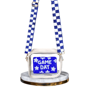 Correa de bordado con cuentas blancas y azules de estilo bohemio con cuentas de semillas correa de cuentas de semillas personalizada para bolsos de hombro y bandolera - Product Image 1