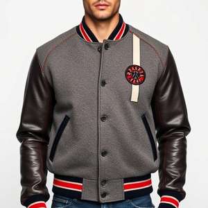 Chaqueta Universitaria con Acolchado Grueso y Cálido: Cuerpo de Lana, Mangas de Cuero, Logotipo Bordado Personalizado, Nuevo Estilo, Botones a Presión, Venta al por Mayor - Product Image 4