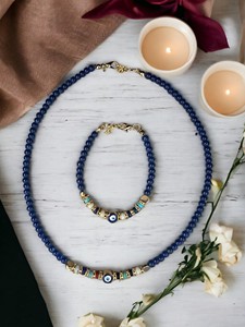 Cadeaux promotionnels DAFNI, collier et bracelet en perles de plastique colorées, œil porte-bonheur, faits à la main pour la fête des mères, la Saint-Valentin - Product Image 2