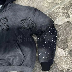 Sudadera con capucha transpirable con diamantes de imitación y lavado ácido para mujer, ropa informal con estilo, jersey de piedra brillante para aspecto callejero - Product Image 6