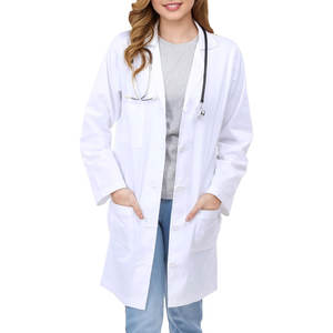 Bata de laboratorio de manga larga sin arrugas personalizada, bata médica ligera a medida para mujeres hecha en Pakistán - Product Image 2
