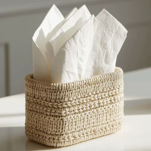 Soporte de caja de pañuelos de ratán con acabado antiguo perfecto para una vida sostenible mientras se mantiene el estilo decorativo del hogar - Product Image 1