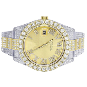 Reloj de pulsera de dos tonos con esfera romana de doble tono totalmente helado VVS Diamond/con fecha Unisex Hip Hop reloj de diamantes helado - Product Image 5