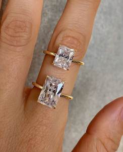 แหวนโมอิสซาไนต์ทรงแปดเหลี่ยมขนาด 7x9 มม. ตัวเรือนเงินแท้ 925 ชุบทอง ดีไซน์เรียบง่าย เหมาะสำหรับเป็นแหวนหมั้นสำหรับสาวๆ - Product Image 1