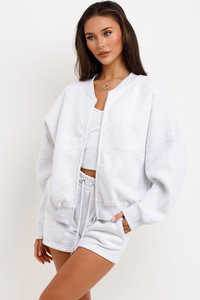 Best Quality <b>Grey</b> Marl 2 Piece <b>Women</b> Bomber Jacket And <b>Shorts</b> Tracksuit Set <b>Women</b> Hoodie & <b>Short</b> Tracksuit Set <b>Women</b> 2 Piece Set - Product Image 4