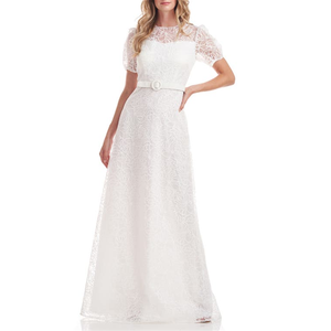 Abito da donna Kay Unger Wynonna bianco con cintura, linea ad A, taglia 2, con vita naturale e dettagli in pizzo effetto illusione - Product Image 1