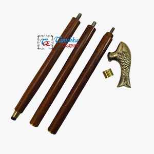 Ajustable chapado en oro de latón pulido cabeza de pez mango marrón de madera moderno bastón para hombres mujeres precio al por mayor ancianos - Product Image 5