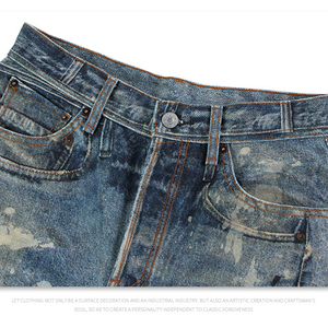 Jeans amples pour hommes Vente en gros personnalisé Vintage lavé de haute qualité rétro lavage lourd à faire vieux Graffiti Splash encre peinture - Product Image 5