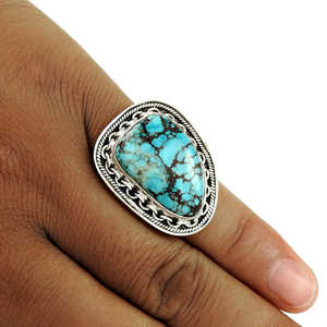 Semi-precious Solid 925 Sterling Silver <b>Ring</b> With Natural <b>Turquoise</b> Gemstone Vintage Style Oxidized Handmade Bohemian Party <b>Ring</b> - Product Image 3