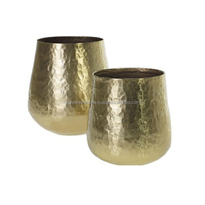 Maceta de mesa de hoja de metal con acabado pulido brillante, diseño martillado, forma redonda, buena calidad para decoración de jardín - Product Image 3