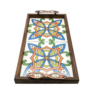 Plateau moderne en bois de noyer pouf avec poignées plateau de service pour la décoration de salon idée cadeau pour la maison - Product Image 6