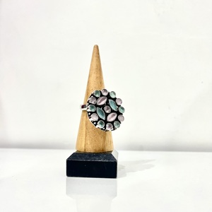 Oxidized Silver <b>Brass</b> Floral Cluster Cute Gemstone <b>Ring</b> for Women Fashion Jewelry - Product Image 1