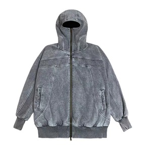 Pull-over brodé personnalisé sweat à capuche délavé au soleil 100% coton fabricant lourd lavage à l'acide sweats à capuche surdimensionnés avec fermeture éclair - Product Image 5