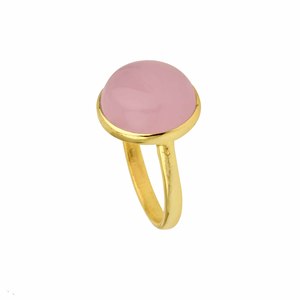 RJR00164 Bague en argent sterling 925 plaqué or de 12mm pour femme Quartz rose naturel avec pierres précieuses et lunette simple pour les mariages - Product Image 3